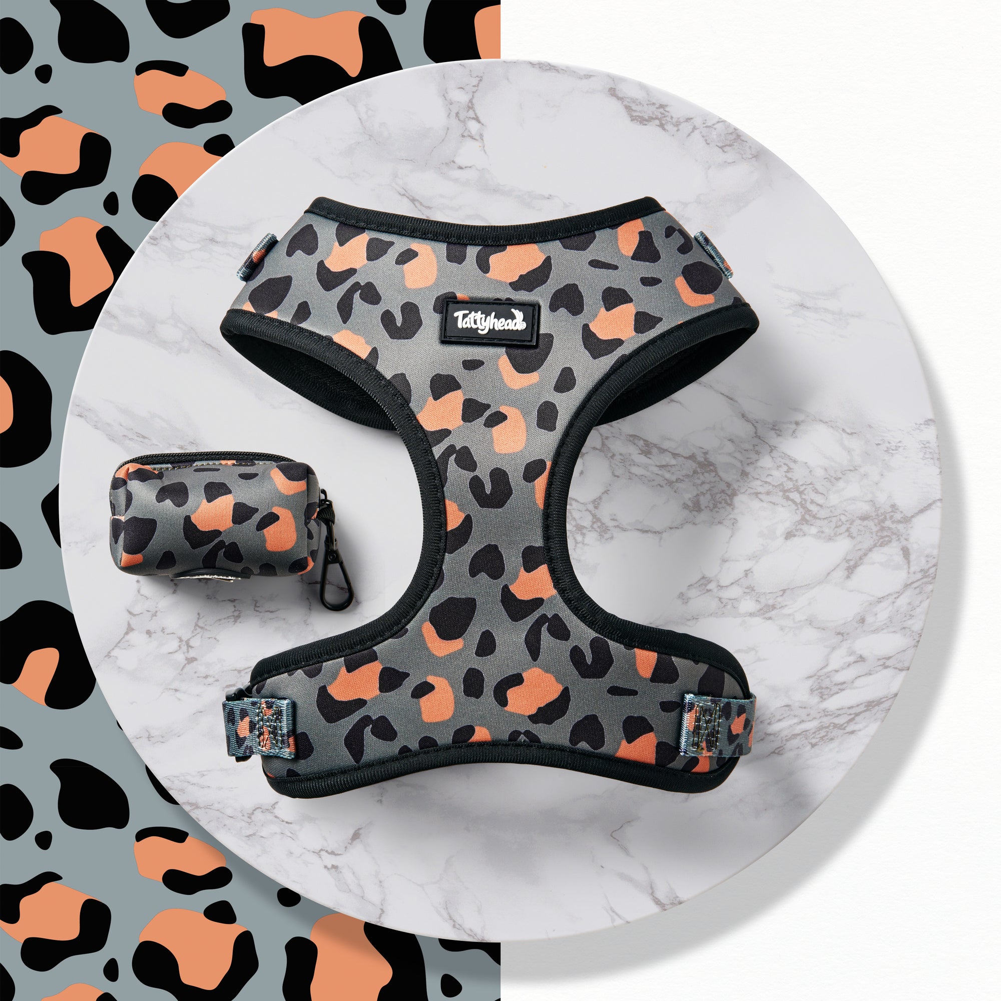 Khaki Leopard Print - Harness & Poo Bag Combo