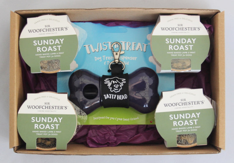 Purple Dispenser Combo Box With 4 Pots of Sunday Roast Treats.