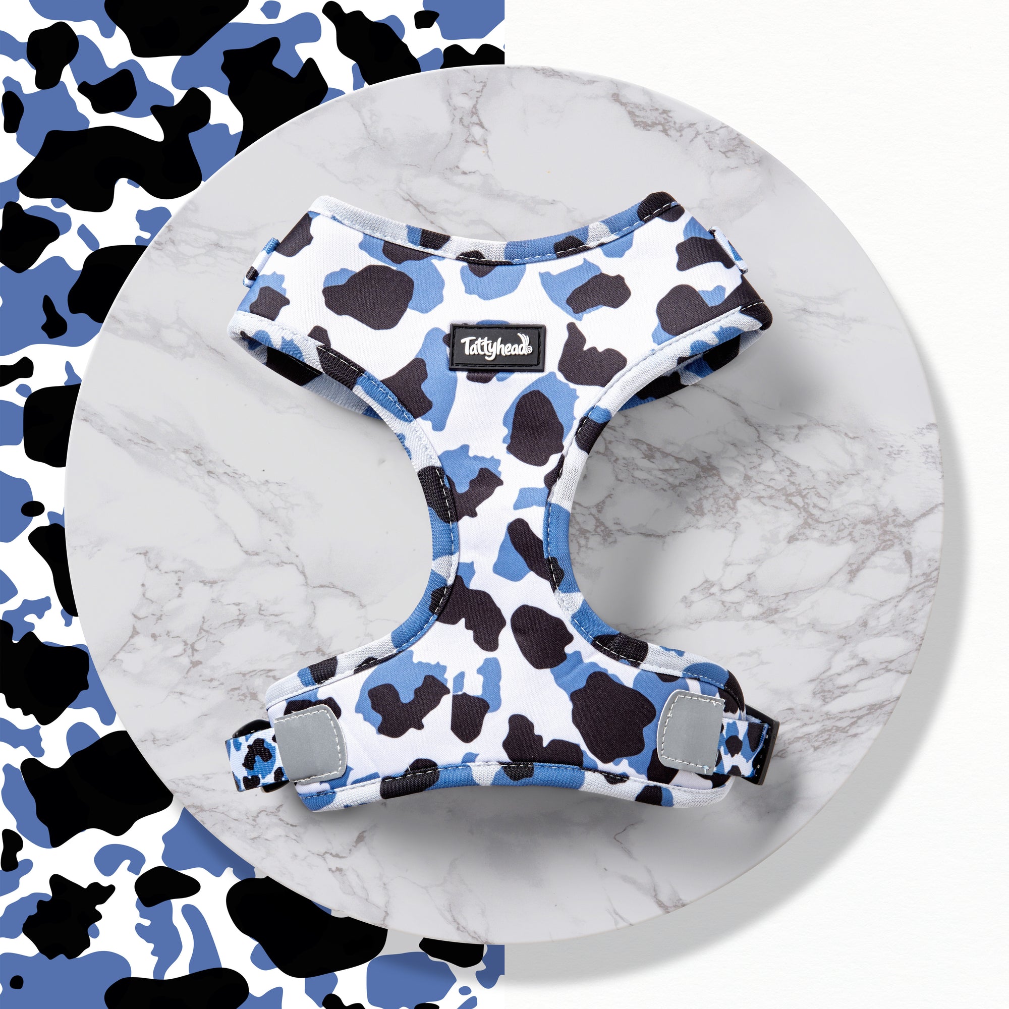 Blue Leopard Print - Harness & Poo Bag Combo