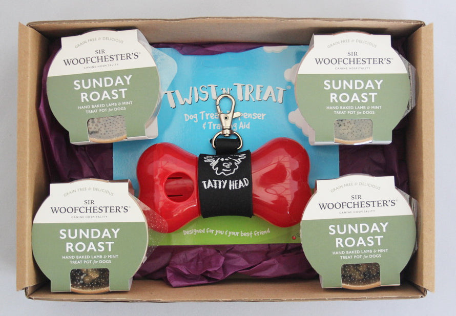 Red Dispenser Combo Box With 4 Pots of Sunday Roast Treats