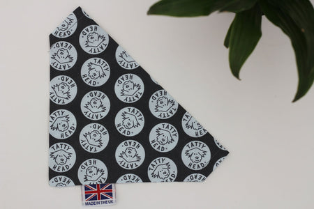 dog neckerchief in blue with tatty head pattern